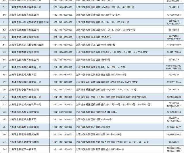 2024年浦东新区托育机构信息公示