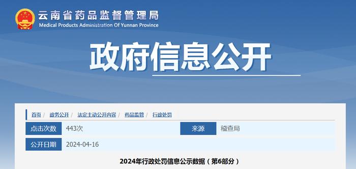 云南省药品监督管理局2024年行政处罚信息公示数据（第6部分）