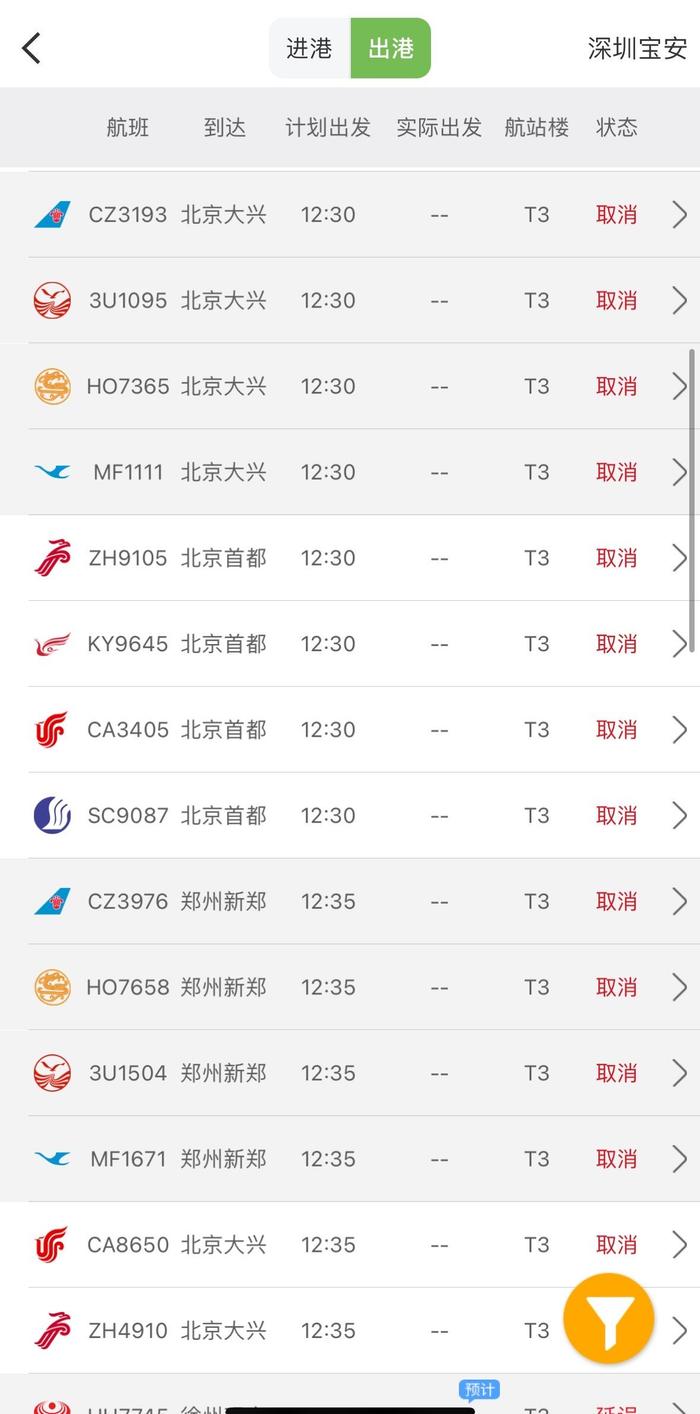 受到雷雨天气影响，深圳机场今日航班延误比例达98%