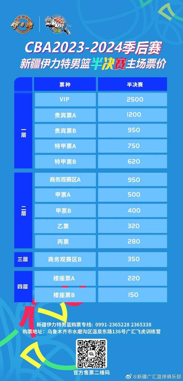 新疆半决赛球票明早10点线下开售 所有票种价格与1/4决赛一致