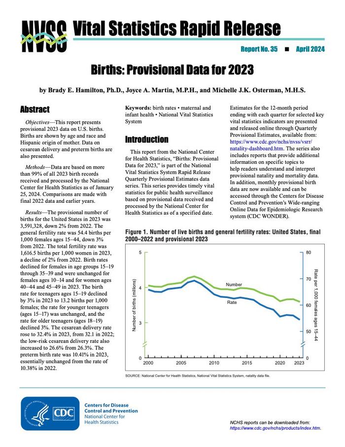 CDC：2023年美国出生率统计报告