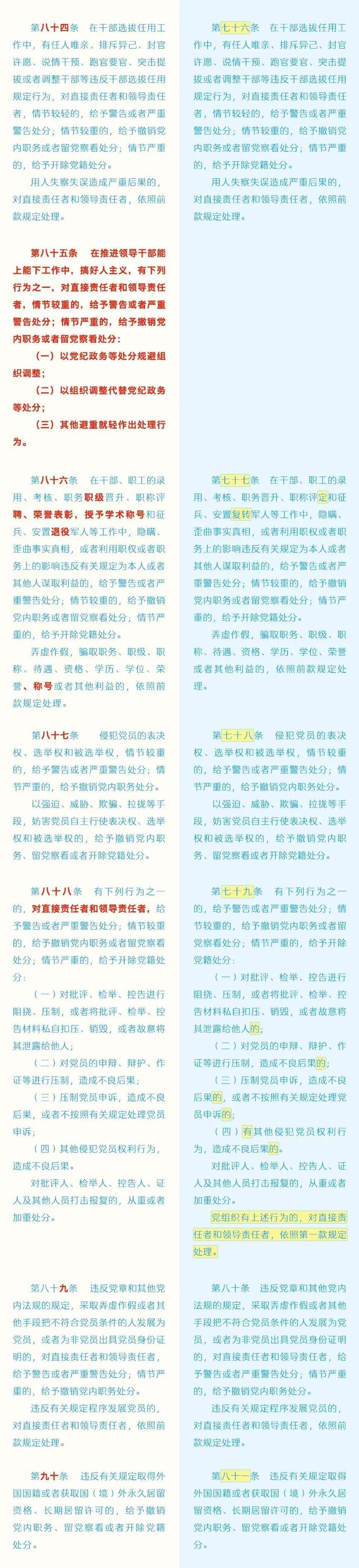 收藏！《中国共产党纪律处分条例》修订前后对照表