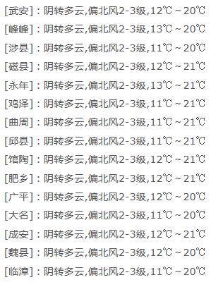 五一假期邯郸天气预报来咯！