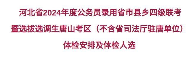 河北省2024年度公务员录用省市县乡四级联考暨选拔选调生唐山考区（不含省司法厅驻唐单位）体检安排及体检人选