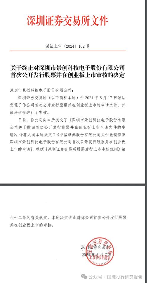 深圳景创科技终止IPO：2022年8月就已经过会，控制人夫妇有新加坡永居权，中信证券是保荐