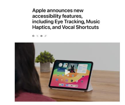 苹果提前剧透！眼动追踪、音乐触觉、人声快捷键等新功能即将上线