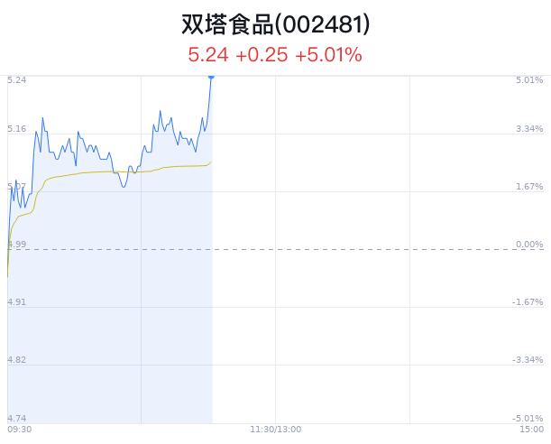 双塔食品涨5.01% 主力净流入增加