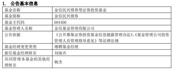 金信民兴债券增聘基金经理刘雨卉