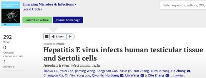 我国学者揭示戊型肝炎病毒可离体感染人类睾丸组织