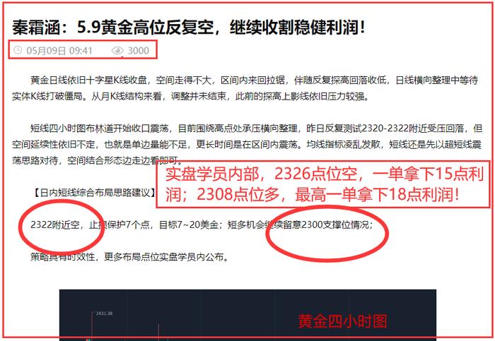 秦霜涵：5.22黄金多空洗盘才是近期主格调，每单必带止损超稳健！