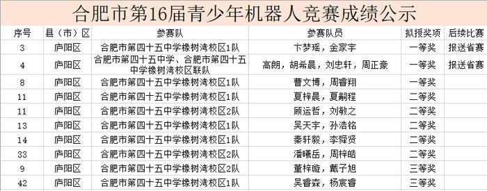 合肥市第四十五中学橡树湾校区AI逍遥机器人社在合肥市青少年机器人竞赛中斩获佳绩