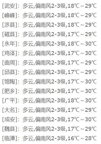 邯郸今日天凉爽，夜间还有雨，明日……