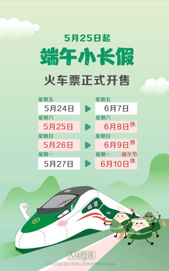 端午小长假购票日历来了！今日可以购买6月8日的火车票