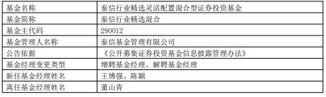 董山青离任泰信中证200指数泰信行业精选混合