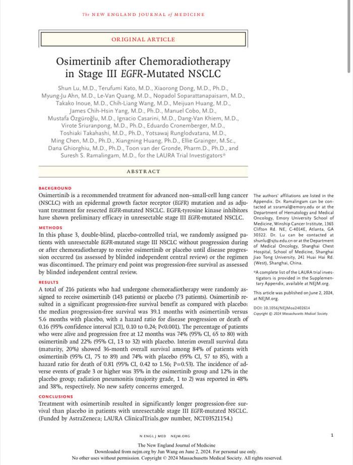 最新：非小细胞肺癌患者无进展生存期延长三年以上！上海专家领衔这个研究引领全球肺癌靶向治疗新热潮