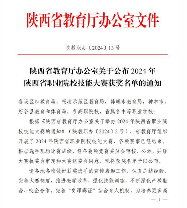 西安东方职业高级中学学生在2024年陕西省技能大赛中职组比赛中喜创佳绩