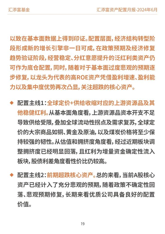 汇添富基金资产配置月报 | 2024年6月：关注泛红利类资产、超跌核心资产