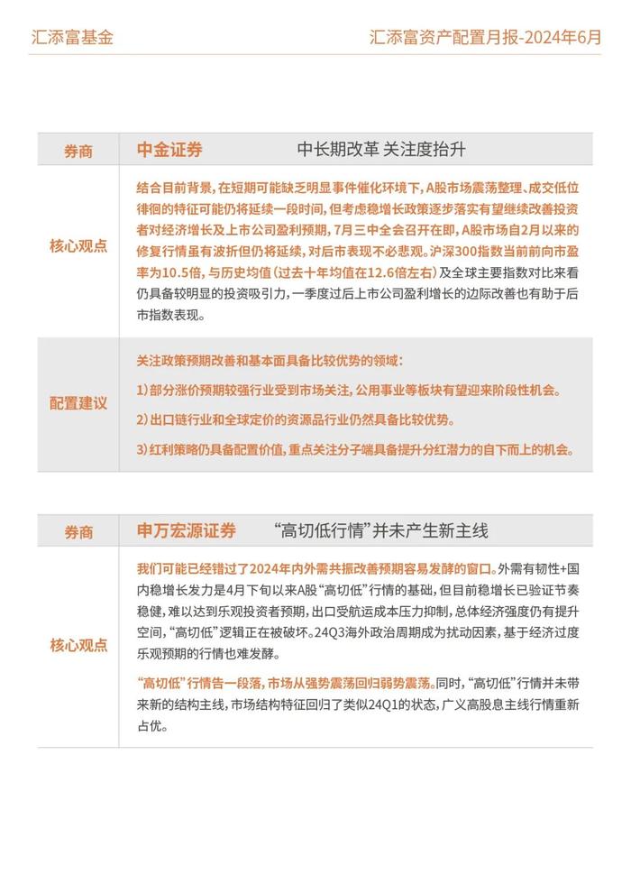 汇添富基金资产配置月报 | 2024年6月：关注泛红利类资产、超跌核心资产