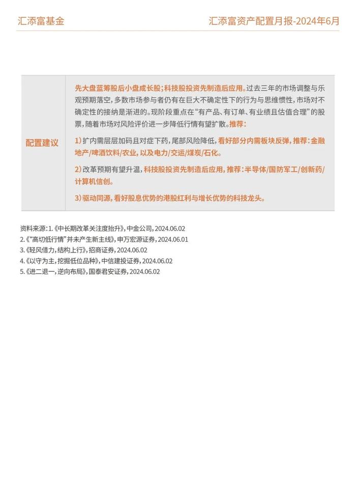 汇添富基金资产配置月报 | 2024年6月：关注泛红利类资产、超跌核心资产