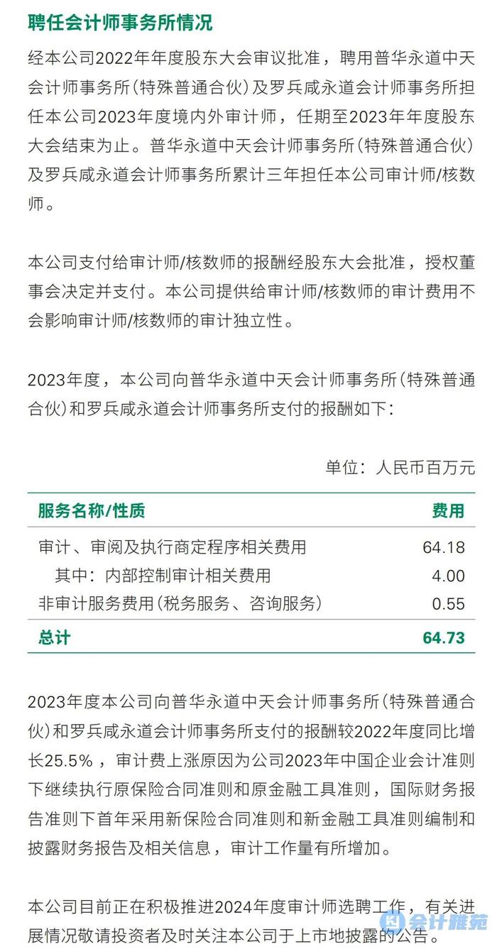 中国人寿辞普华永道聘安永！2023年审计费6418万！