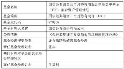 国信经典组合三个月FOF增聘基金经理张丰 成立来亏4%