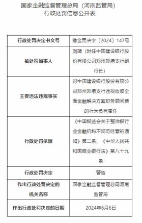 因违规收取财务顾问费等，建设银行郑州郑港支行被罚80万元