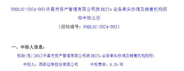 许昌市资管公司类REITs项目中标公示！