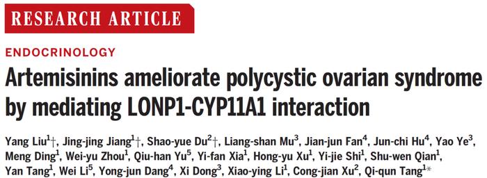 Science+1！复旦上医汤其群教授团队发现青蒿素类衍生物可治疗多囊卵巢综合征并揭示其机制