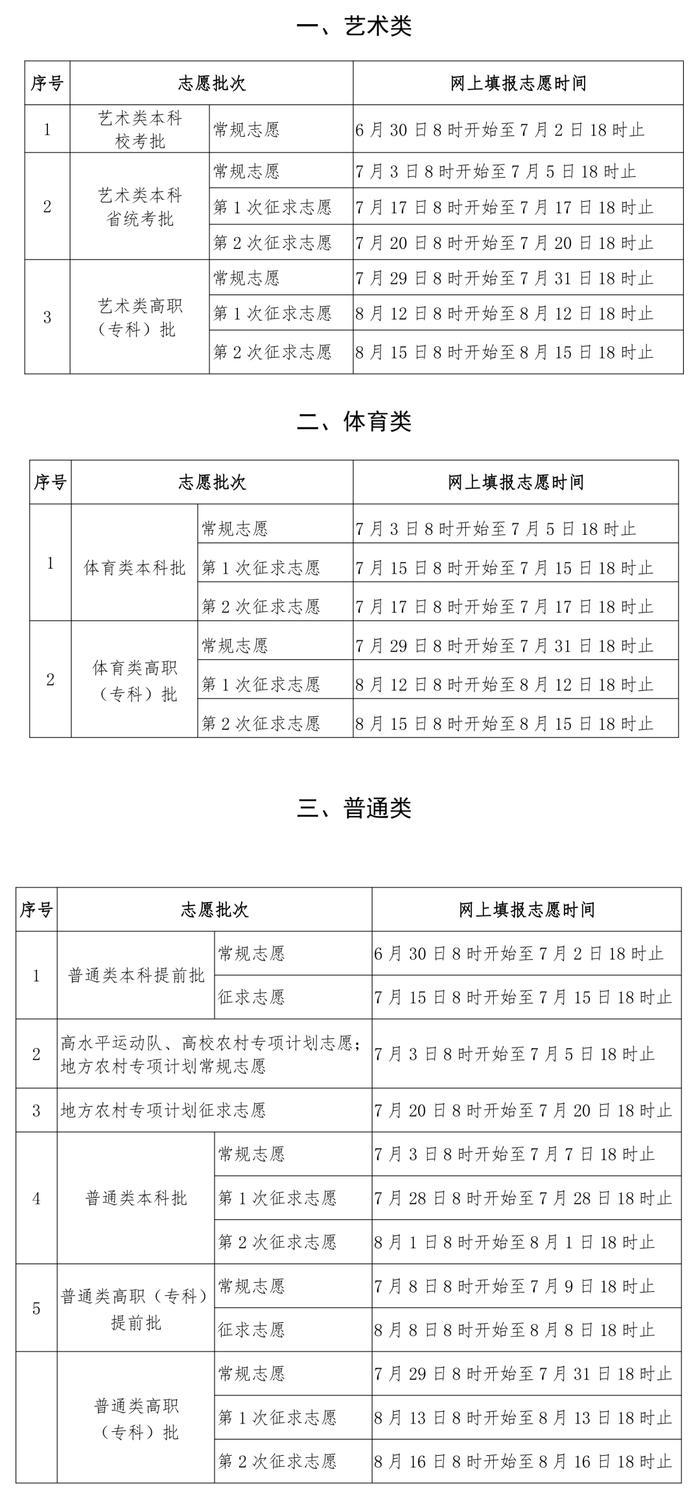 请查收！高考填报志愿时间安排