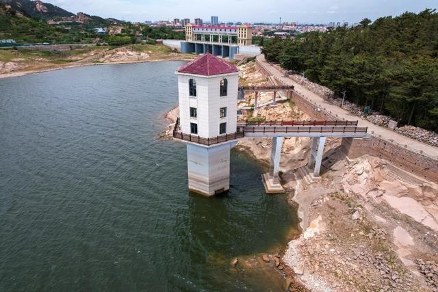 降雨减少致崂山水库水位降低，上游现绿洲