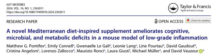 Gut Microbes | 一种新型地中海饮食的补充剂改善了轻度炎症小鼠模型的认知、微生物和代谢缺陷