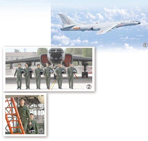 图①:轰—6K翱翔蓝天。杨田星宇摄 图②:训练结束后,飞行员交流训练心得。朱姜海摄 图③:飞行员正在登机。龙小康摄