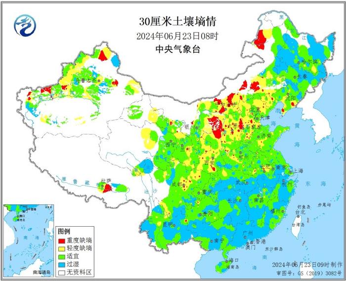 中央气象台：土壤水分监测30厘米（06/23）