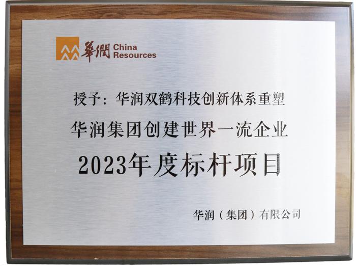 华润双鹤科技创新体系重塑获评华润集团创建世界一流企业“2023年度标杆项目”