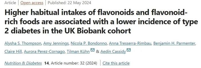 Nutrition & Diabetes | 喝茶、吃苹果还有这一奇效？50万人、12年随访，首次揭示黄酮类与糖尿病关系