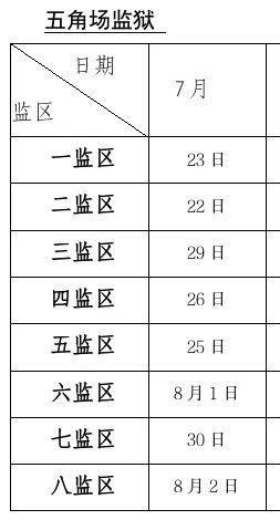 罪犯亲属、监护人：上海监狱2024年7月会见日安排，请查收！