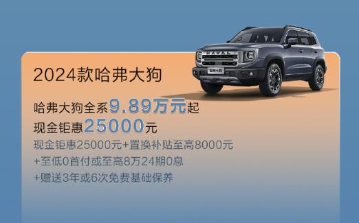 长城哈弗推出 7 月购车权益：新一代 H6 限时 10.39 万元起，大狗全系 9.89 万元起