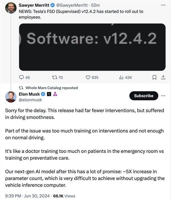 特斯拉FSD新版本推送延迟 马斯克：太多精力放在干预性操作训练
