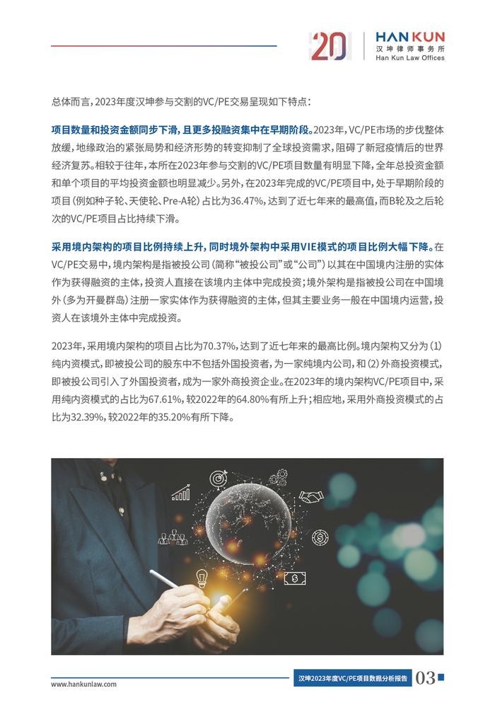 汉坤律师事务所发布《汉坤2023年度VC/PE项目数据分析报告》