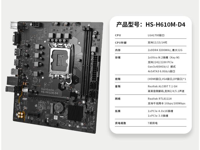 惠科 Sambada 推出英特尔 H610、B760 芯片组 M-ATX 主板