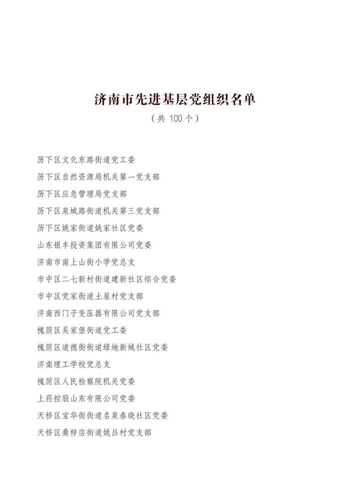 中共济南市委关于表彰济南市优秀共产党员、 优秀党务工作者和先进基层党组织的决定