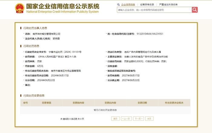 食品广告涉及疾病治疗功能 南京坤府餐饮管理有限公司被罚