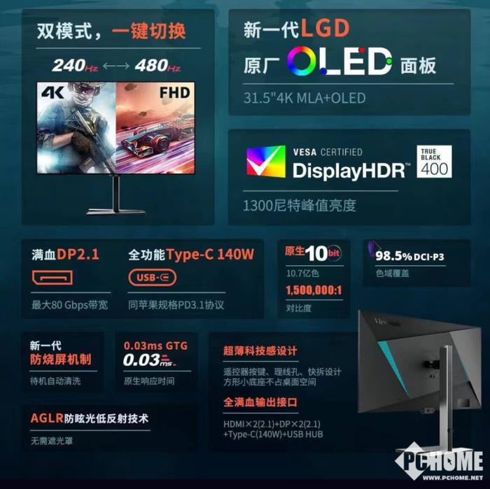 优派推XG323-4K-OLED-2显示器 双模旗舰OLED售10999元