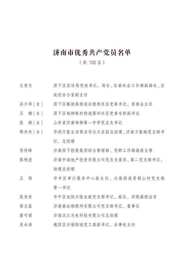 名单出炉！济南起步区4名个人、2个党组织获中共济南市委表彰
