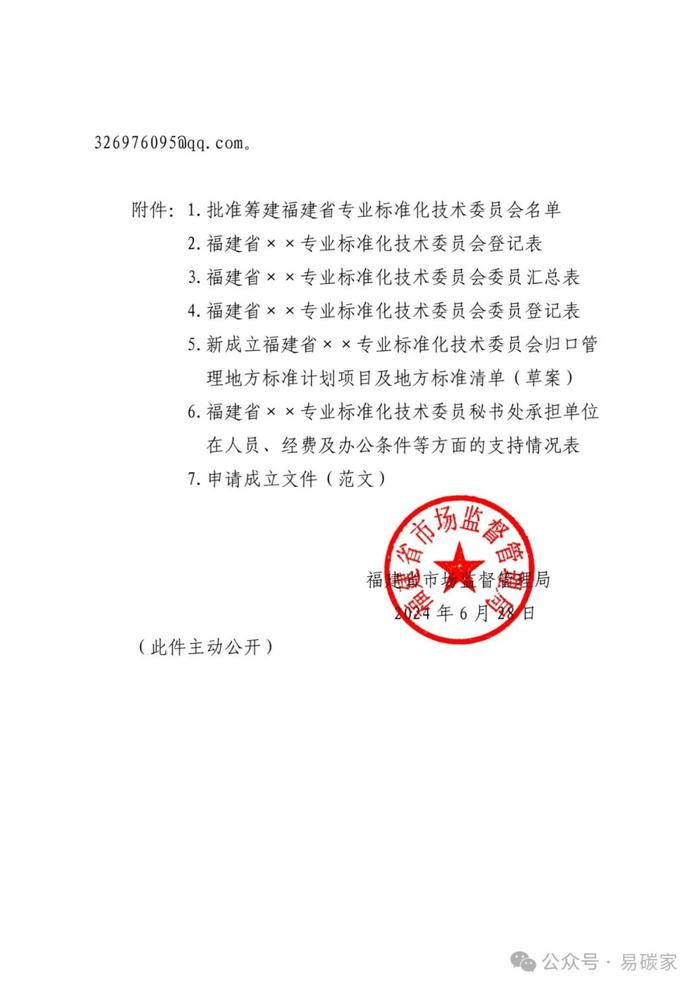 福建省市场监管局关于筹建福建省碳核算与碳监测标准化技术委员会的批复