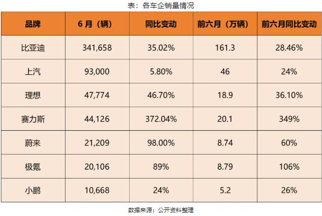 汽车行业上半年数据出炉，比亚迪遥遥领先，赛力斯同比增长超3倍，BBA、日系及合资遭痛击