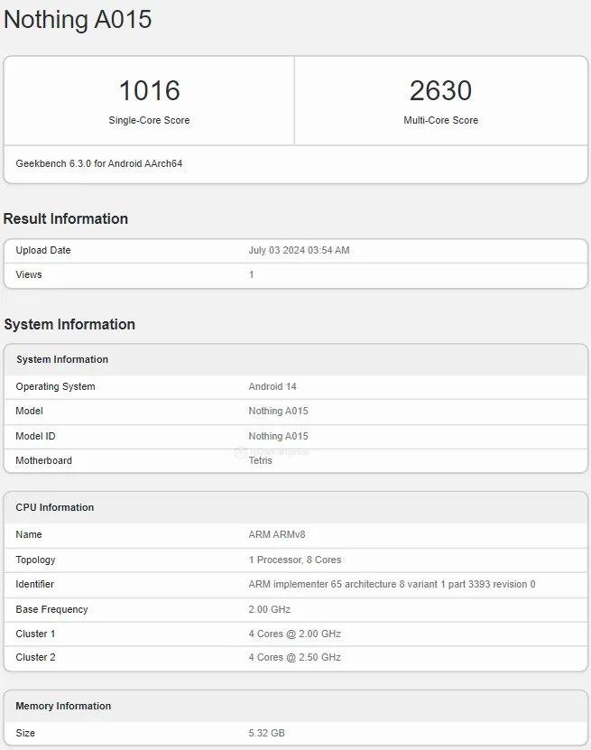 Nothing 子品牌首款手机 CMF Phone 1 现身 Geekbench，搭载联发科天玑 7300