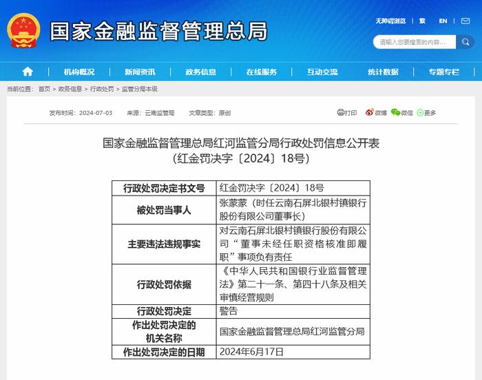 下半年首罚！北京银行旗下村行涉“董事未经核准即履职”被罚25万，时任董事长被警告