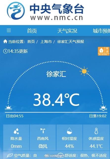 上海热到全国第一，徐家汇体感44 ℃！明天继续晴热晒