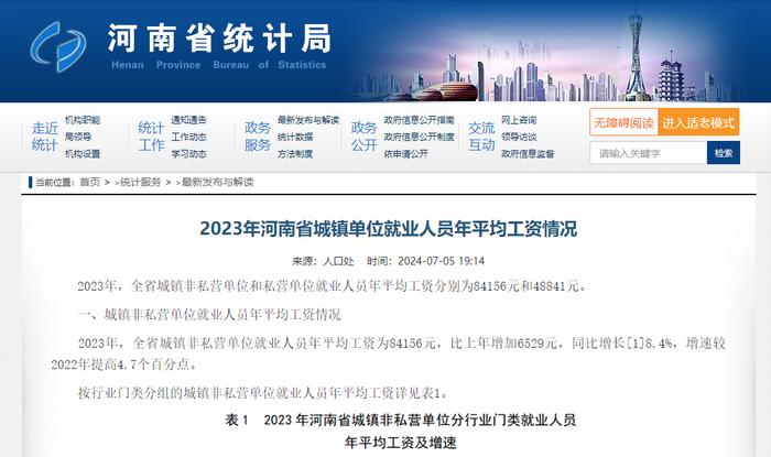 河南省城镇单位就业人员年平均工资情况发布